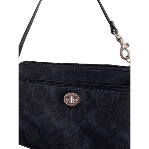 COACH Black Signature Turnlock Wristlet - Picture 2 of 8